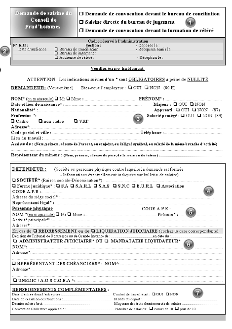 ... le formulaire de saisine des prud hommes première page du formulaire ... le formulaire de saisine des prud hommes première page du formulaire