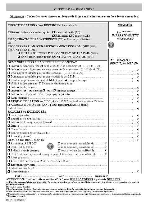 ... le formulaire de saisine des prud'hommes : Seconde page du formulaire ... le formulaire de saisine des prud'hommes : Seconde page du formulaire